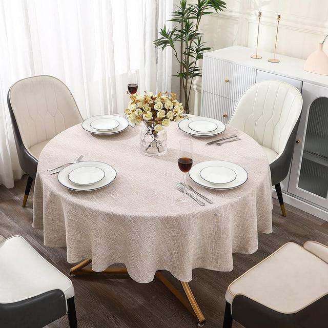 IVAPUPU Linen Round Tablecloth 60 Inch Washable Table Cloth Resistant Fabric Wrinkle Free Tablecloths Kitchen Dining Room Table Cover for Tables Outdoor Farmhouse Holiday