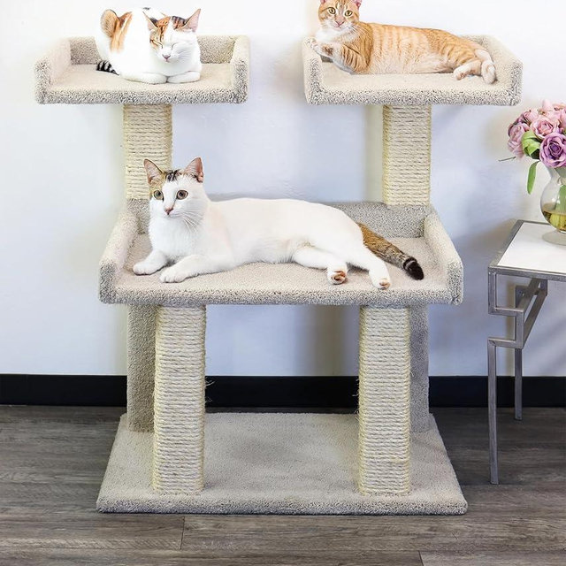 Prestige Cat Trees Maine Coon Deluxe Cat Perch – Made in USA Sturdy Solid-Wood Tower for Large & Multiple Cats – Easy 2-Step Assembly, Plush Carpet, Sisal Scratch Posts