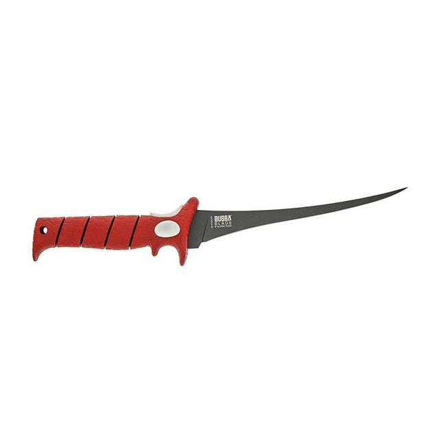 Bubba 8 Inch Whiffie Tapered Flex with Non-Slip Handle, Full Tang Stainless Steel Non-Stick Blade, Lanyard Hole and Synthetic Sheath for Fishing, Boating and Hunting