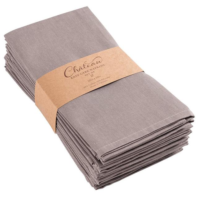 KAF Home Chateau Easy-Care Cloth Dinner Napkins - Set of 12 Oversized (20 x 20 inches) - Gray