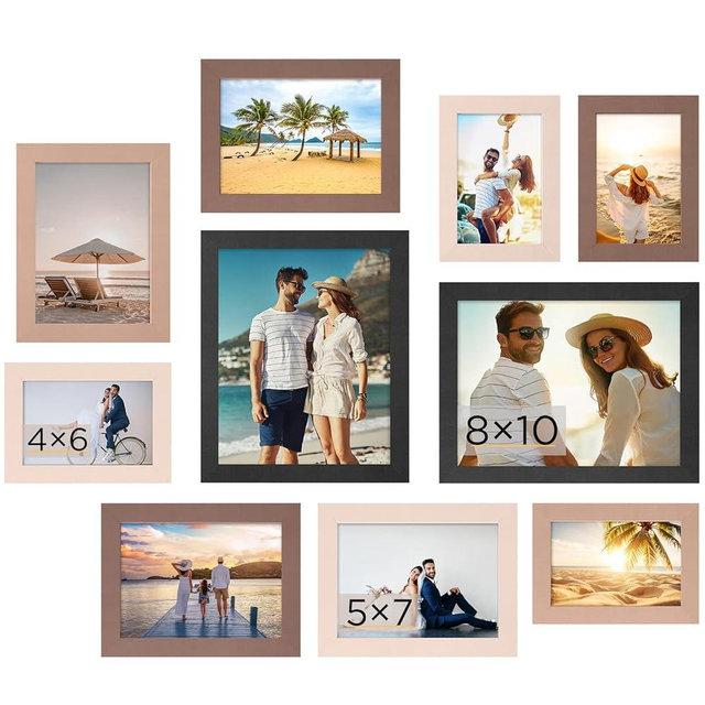 Funtopia 8x10 Picture Frames, Photo Frames Collage Wall Decor for Family, 5x7 4x6 Picture Frame Set for Wall Hanging or Tabletop Display