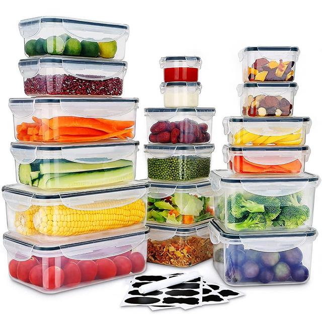 36 PCS Food Storage Containers, Stackable Plastic Containers with Lids - 100% Airtight & BPA-Free & Microwave, Dishwasher Safe Food Storage with Chalkboard Labels & Marker