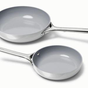 Fry Pan Duo 8” & 10.5” Non-Stick Ceramic Fry Pans in Gray, no lid