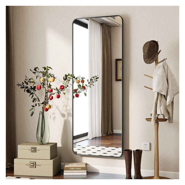 56" x 21" Full Length Mirror with Rounded Corners, Floor Mirror for Standing, Hanging or Leaning in Bedroom or Dressing Room