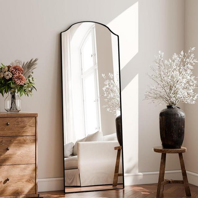 BEAUTYPEAK Full Length Mirror, Full Body Mirrors with Unique Arched Design, 65"x24" Floor Mirror with Aluminum Alloy Frame, Standing Hanging or Leaning for Bedroom and Living Room, Black