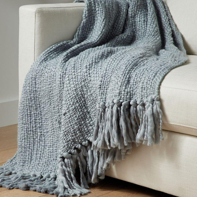 Textured Basketweave Knit Throw, Chambray, 60" x 80"