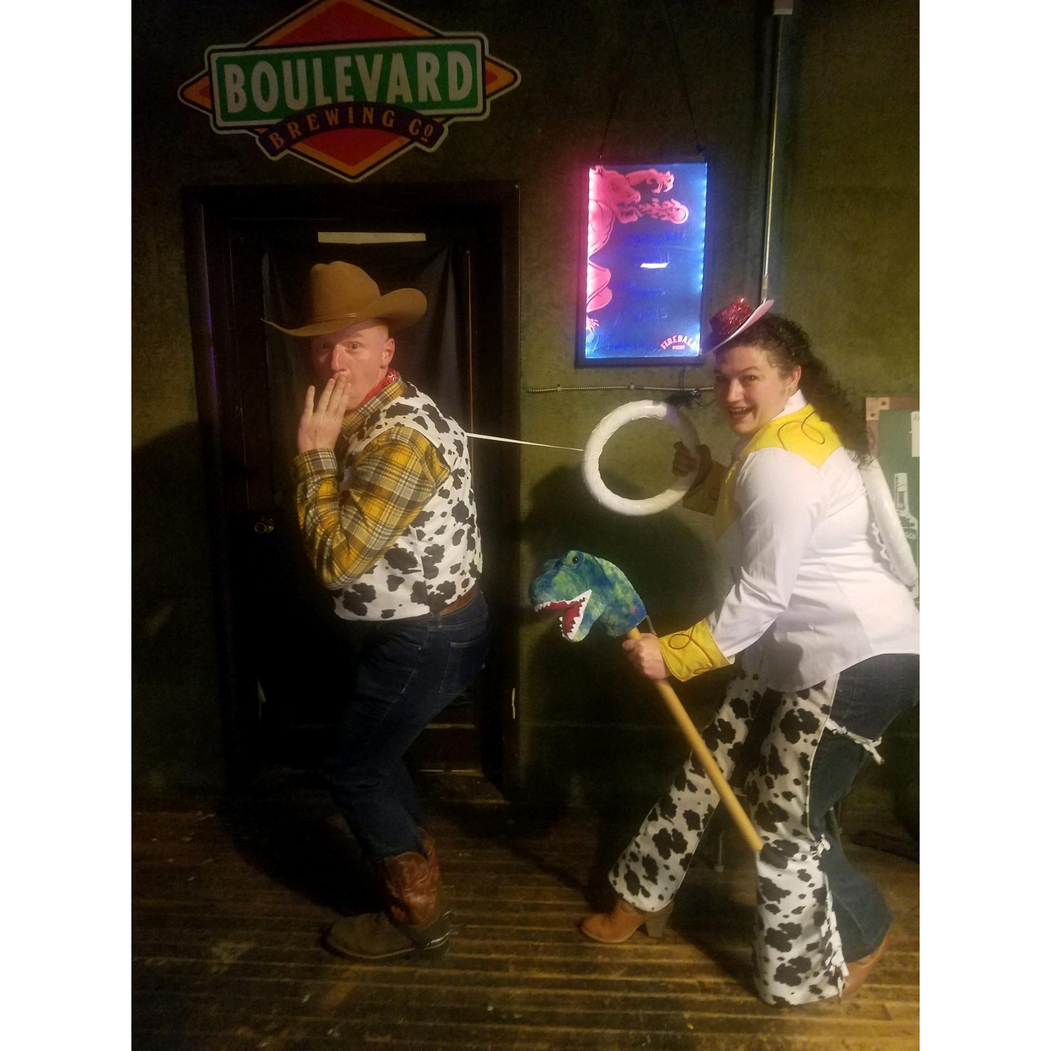First Couples costume...Woddy and Jessie from Toy story.  Won first place in the team costumes division!!!  Oct 2018!!!