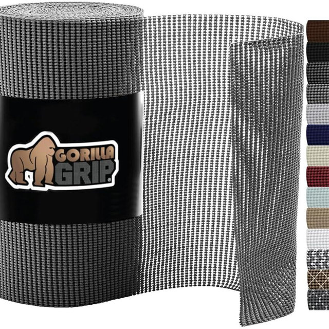 Gorilla Grip Drawer Shelf and Cabinet Liner, Thick Strong Grip, Non-Adhesive Liners Protect Kitchen Cabinets and Cupboard, Bathroom Drawers, Easy Install, Breathable Mat, 12" x10', Gray