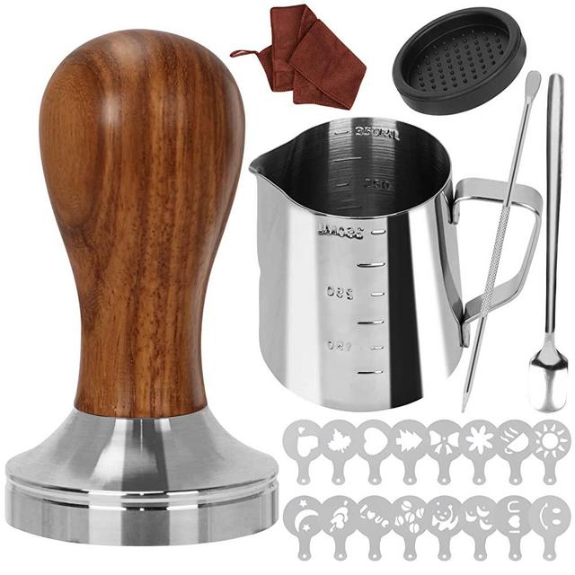 Y-Step 22 PCS Coffee Tamper Set, Espresso Accessories Kit Barista Kit, with Espresso Tamper 51mm, Frothing Pitcher, Tamper Mat, Latte Art Pen, Coffee Stirrer, Sandalwood Tamper for Espresso Machine.