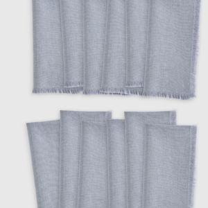European Linen Fringe Napkins (Set of 12) - Blue Fog