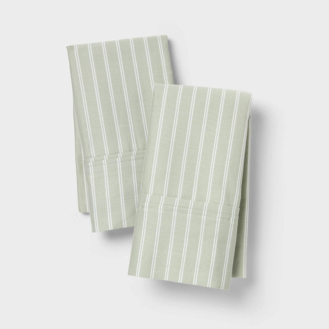 Standard 400 Thread Count Performance Pillowcase Green Stripe - Threshold™