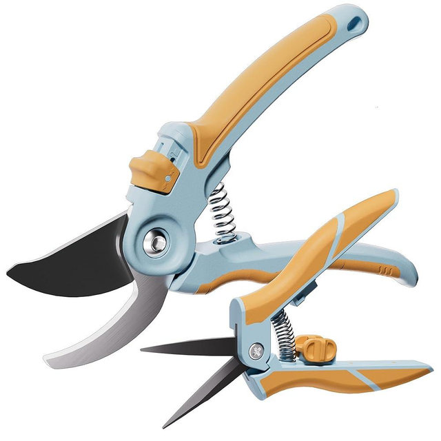 NEXON Garden Pruning Shears 2 Pack, 8" Bypass Hand Pruner & 6.25" Precision Garden Scissors, Professional Garden Clippers for Plants and Flowers