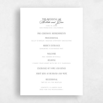White Simple Wedding Program - Reece