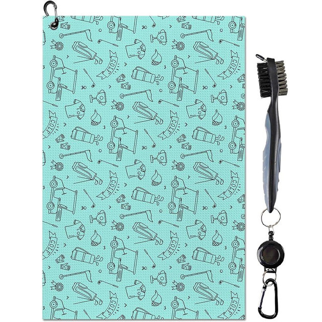 yrhsnclsdg Golf Towel Funny Teal Golf Towels for Golf Bags for Men Women with Clip Carabiner,Microfiber Waffle Pattern Disc Golf Towel Rag Golf Accessories Gifts for Men Women(Towel+Brush)