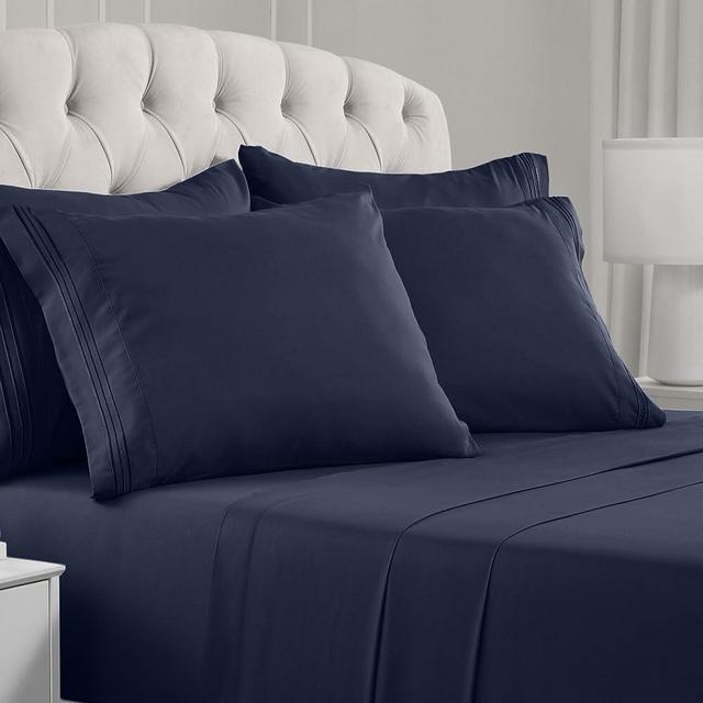 Mellanni King Size Sheets Set - 6 Piece Iconic Collection Bedding Sheets & Pillowcases - Hotel Luxury, Soft, Cooling Bed Sheets - Deep Pocket up to 16" - 6 PC (King, Navy Blue w/Extra Pillow Cases)