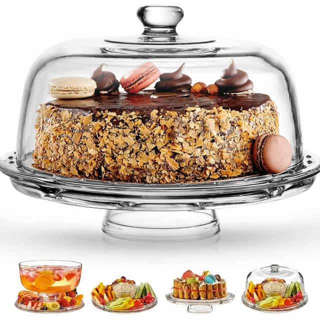 Royalty Art European Cake Stand with Dome (6-in-1 Design) Multifunctional Serving Platter for Kitchens, Dining Rooms, Pedes Glass Durabilitytal or Cover Use, Elegant Product Name
