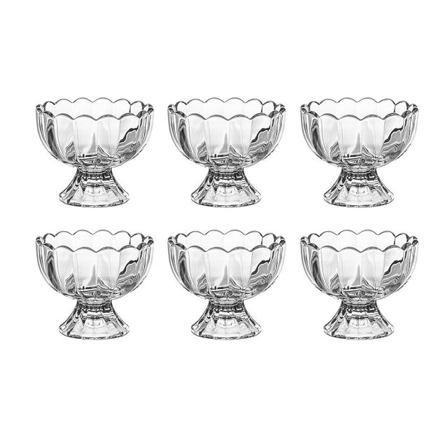 Aurfedes 6 Pack Glass Dessert Bowls - 6 Oz Heavy Base Glass Ice Cream Cups Dessert Bowls for Dessert, Ice Cream, Cocktail, Condiment
