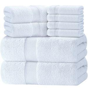 Luxury White Bath Towel Set of 8 Pieces - 100% Turkish Cotton 700 GSM Highly Absorbent Towels for Bathroom, 2 Bath Towels, 2 Hand Towels, 4 Washcloths