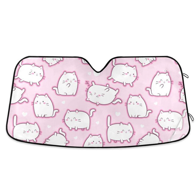Burbuja Cute Cats on Pink Car Windshield Sun Shade, Sun Visor Protector Block UV Rays Accordion Folding for Front Window, 55x27.6 in
