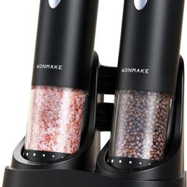 Electric Salt and Pepper Grinder Set - Automatic Refillable Salt and Pepper Grinders with Charging Base & LED Light, 6-Level Adjustable Coarseness with External Dial, Ideal Kitchen Gadget