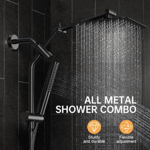 Veken 10" Luxurious All Metal Rain Shower Head with Handheld Spray Combo, High Pressure Rainfall Square Shower Heads with Extension Arm, Wide Dual Showerhead, Bathroom Accessories, Matte Black