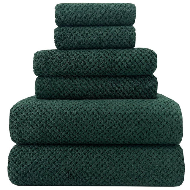 YTYC 29x59 Inch Extra Large Bath Towels Set Quick Dry Super Soft Microfiber Towels for Bathroom - 2 Bath,2 Hand,2 Washcloth,80% Polyester (Dark Green, 6 Piece)