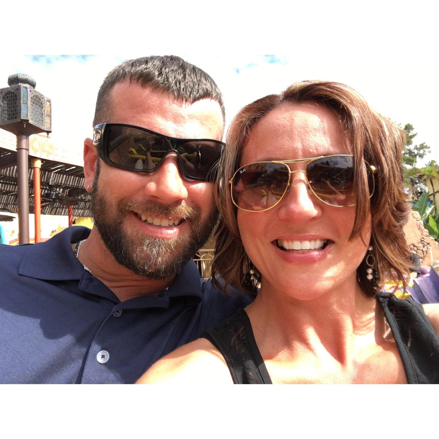 Taking a selfie on a ride in Disney.