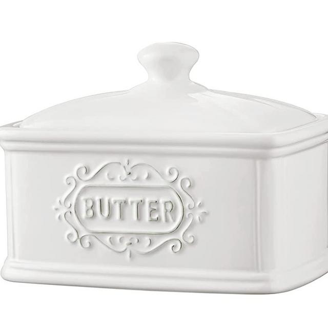 Hand-painted Ceramic Butter Dish With Lid TAWCHES Butter Box Butter Keeper Crock for countertop And butter holder Vintage Kitchen Farmhouse Decor Butter Churner