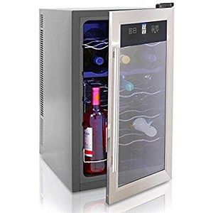 NutriChef 12 Bottle Thermoelectric Wine Cooler / Chiller | Counter Top Red And White Wine Cellar | FreeStanding Refrigerator, Quiet Operation Fridge | Stainless Steel