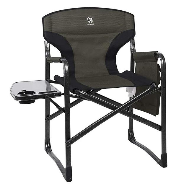 EVER ADVANCED Full Back Aluminum Folding Directors Chair with Side Table and Storage Pouch Heavy Duty 350LBS