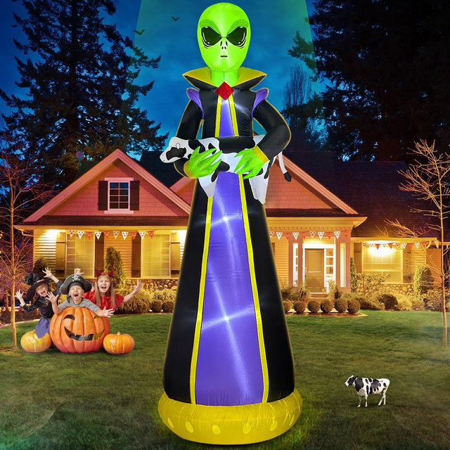 10FT Halloween Inflatables Outdoor Decorations Inflatable Alien Steal Cow Build-in LEDs Lights Blow Up Halloween Yard Decorations Prop Lawn Party Indoor Décor, Black