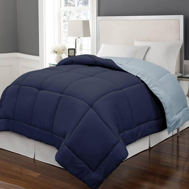 Twin Reversible Microfiber Down Alternative Comforter Navy/Light Blue - Blue Ridge Home Fashions