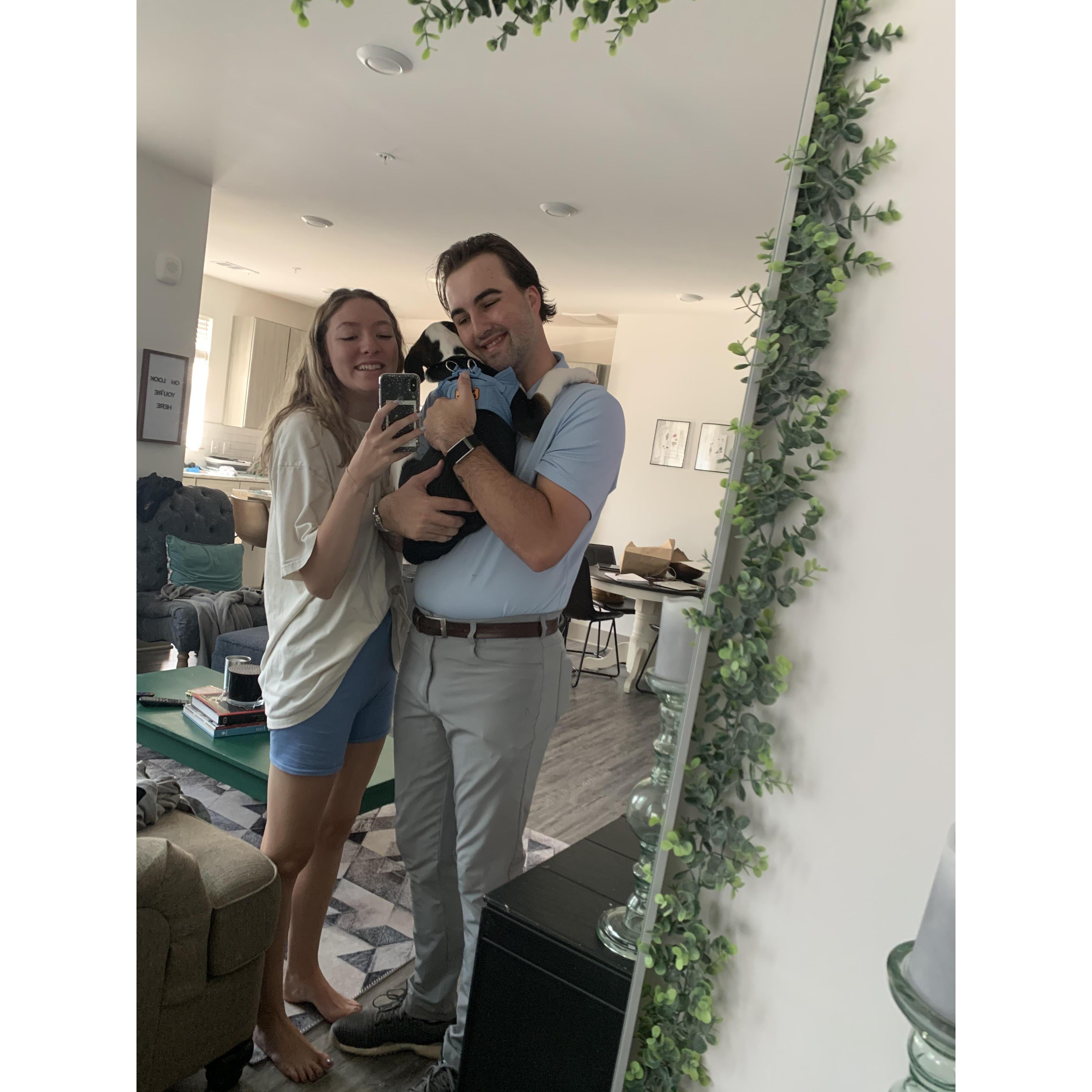 Our first photo being dog parents