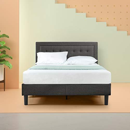 Zinus Dachelle Upholstered Button Tufted Premium Platform Bed / Mattress Foundation / Easy Assembly / Strong Wood Slat Support / Dark Grey, Cal King