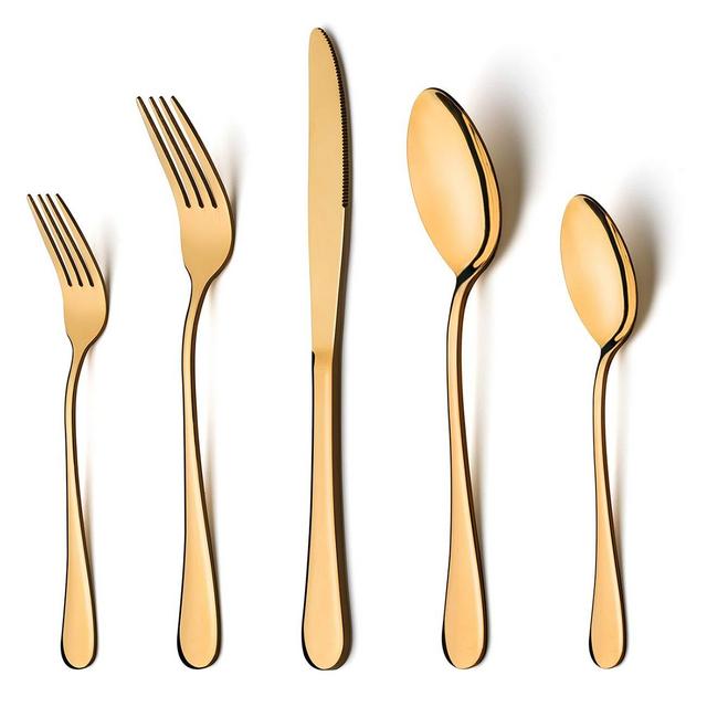 Gold Silverware Set, LIANYU 20-Piece Stainless Steel Flatware Cutlery Set for 4, Gold Mirror Finish, Ideal for Home Wedding Festival Party, Dishwasher Safe
