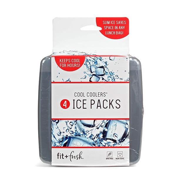 Fit & Fresh 336HLJP Cool Reusable Ice Packs for Lunch Boxes/Bags and Coolers, Set of 4, Slim, Multicolored, 4 Pack, New Multi