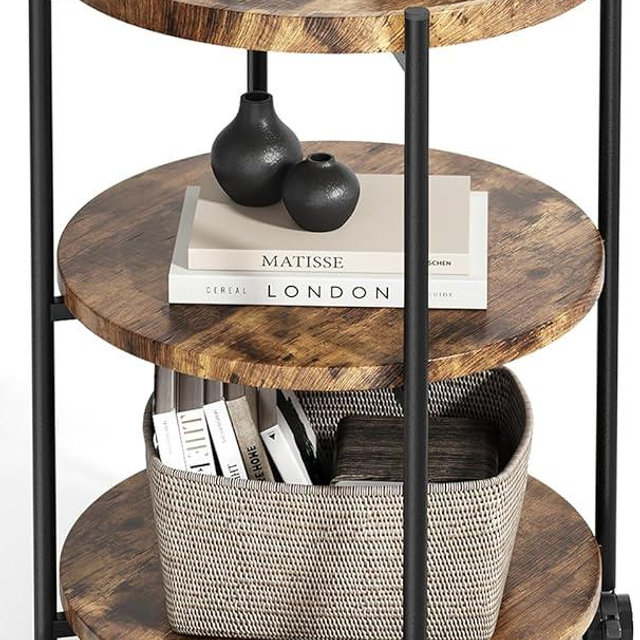 Seeday Side Tables Living Room, 3-Tier Modern End Table with Wheels, Small Side Table Nightstand Bedside Table for Living Room, Bedroom, or Small Spaces-Rust Brown