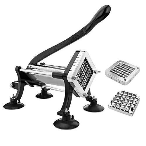 New Star Foodservice 43204 Commercial Grade French Fry Cutter with Suction Feet, 1/2 Inch and 3/8 Inch Blades, Limited Edition Black