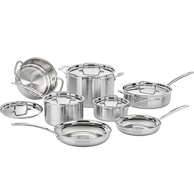 Cuisinart 12-Piece MultiClad Pro Triple Ply Stainless Stainless Steel Pots and Pans Set, Cookware Set Compatible with Induction, Electric, Gas Cooktops, Cool Grip Handles, Oven Safe to 500°F, Silver