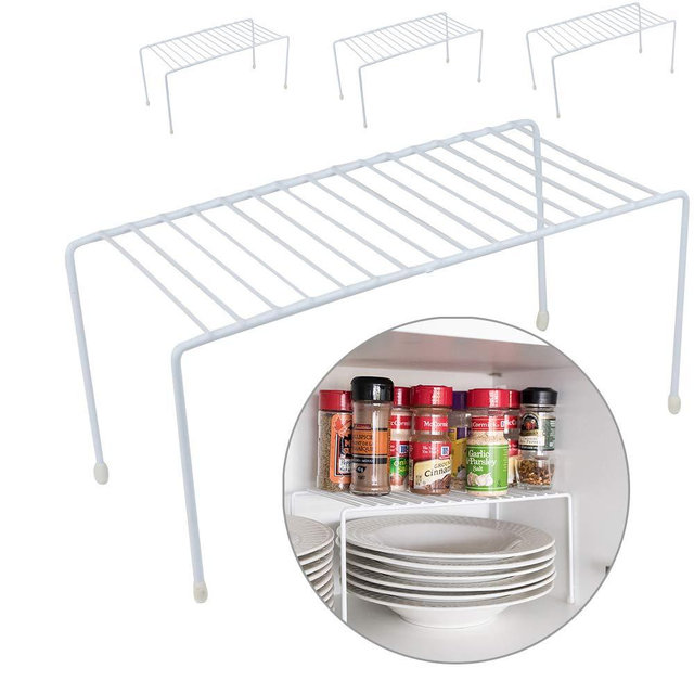 Evelots Kitchen Bathroom Pantry Closet Shelf Organizer - [Set of 4 ] 10.5 x 5 x 5.25 in, White, Steel Cabinet, Counter Shelves w/Scratch Resistant PE Plastic Coating, Plastic Feet | Home Accessory