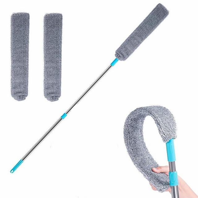 ARAINY Retractable Gap Dust Cleaner Under Appliance Microfiber Duster Brush with Extension Pole (36 to 55 inches) Cleaning for Bed High Ceilings Furniture Bottom Household Gray