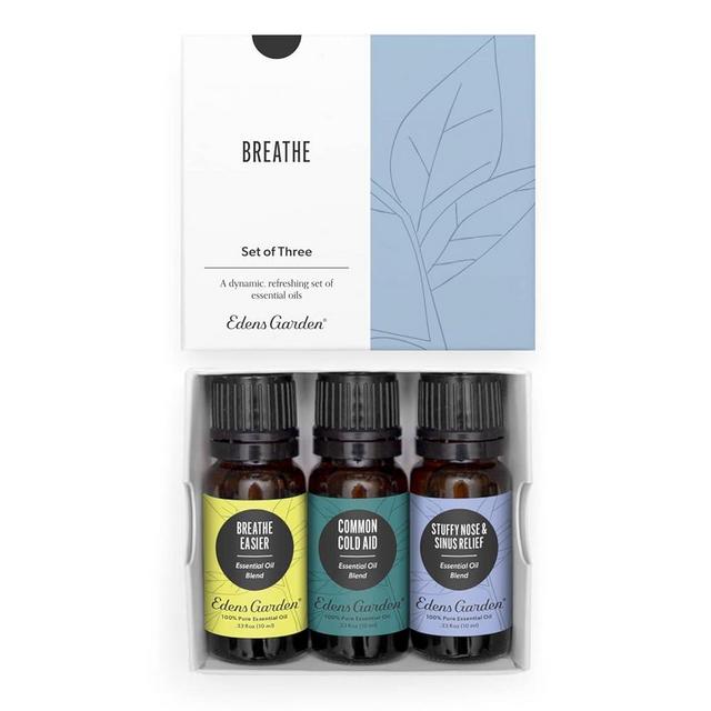 Edens Garden Essential Oils Breathe 3 Set – 100% Pure Therapeutic Grade, Natural Aromatherapy Oil for Stuffy Nose, Sinus & Cold Relief Kit – Undiluted for Diffusers & Humidifiers, 10 ml/ 3 Pack