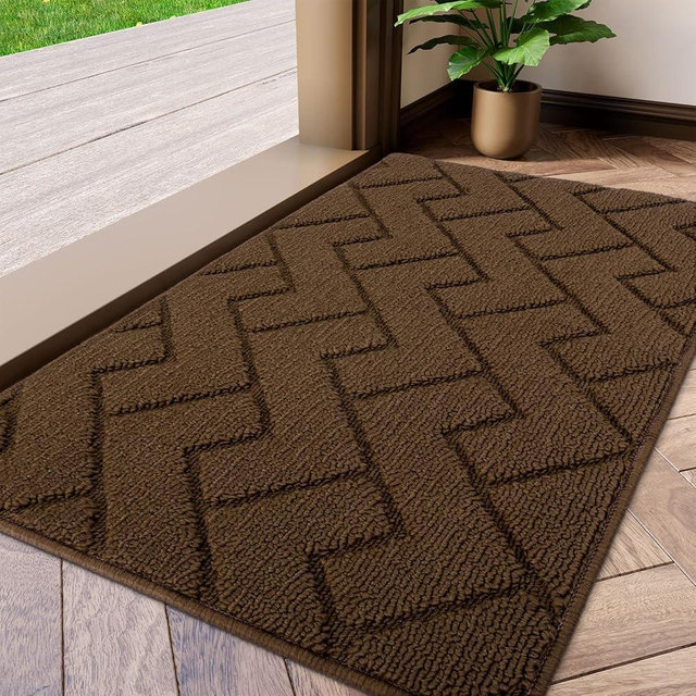 hicorfe Indoor Doormat,Front Back Door Mat TPR Backing Non Slip Mats 20"x31.5" Absorbent Resist Dirt Entrance Doormat Inside Floor for Entryway Washable Low-Profile(Dark Brown)