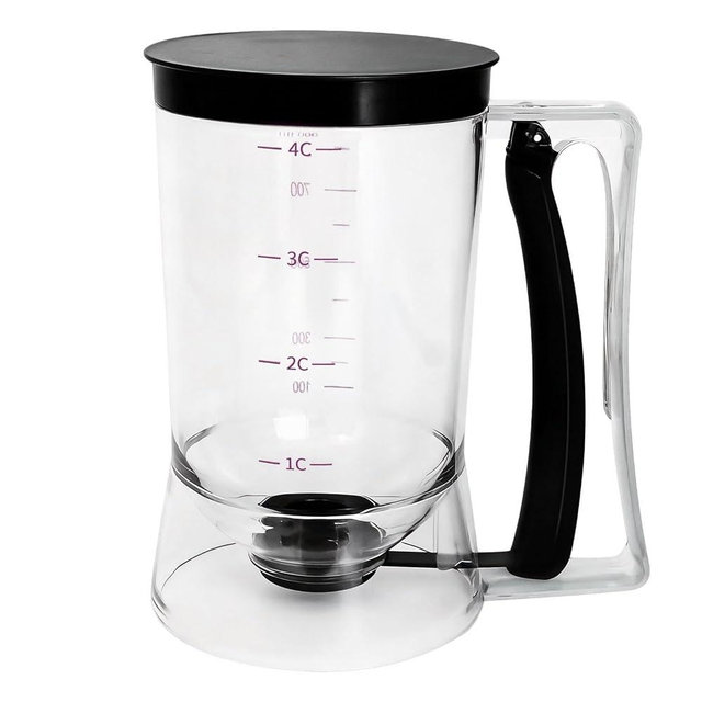 MIWOGA Pancake Batter Dispenser, Kitchen Must Have Tool for Perfect Pancakes, Cupcake, Waffle, Cake & Crepe, Batter Separator Maker with Measuring Label, Easy Pour Baking Supplies for Griddle (Black)