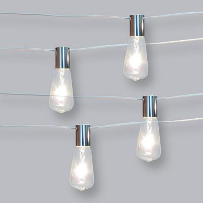 10ct Vintage Bulb Outdoor String Lights Stainless Collar White Wire - Threshold™
