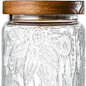 ANSQU Vintage Glass Storage Jar, 34oz Glass Canister Storage Jar Container with Airtight Wooden Lid for Kitchen Counter, Pantry, Coffee, Tea, Sugar, Cookie Jars (Round-Sunflower)