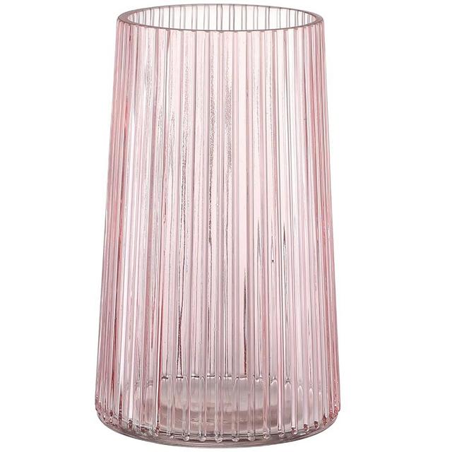 MARTAGE Pink Glass Vase for Flower, Glass Flower Vase, Flower Vase for Bouquet, Modern Glass Vase, Ribbed Glass Vase for Living Room, Bedroom, Dining Table, Office, Wedding, Centerpieces, 8 Inches
