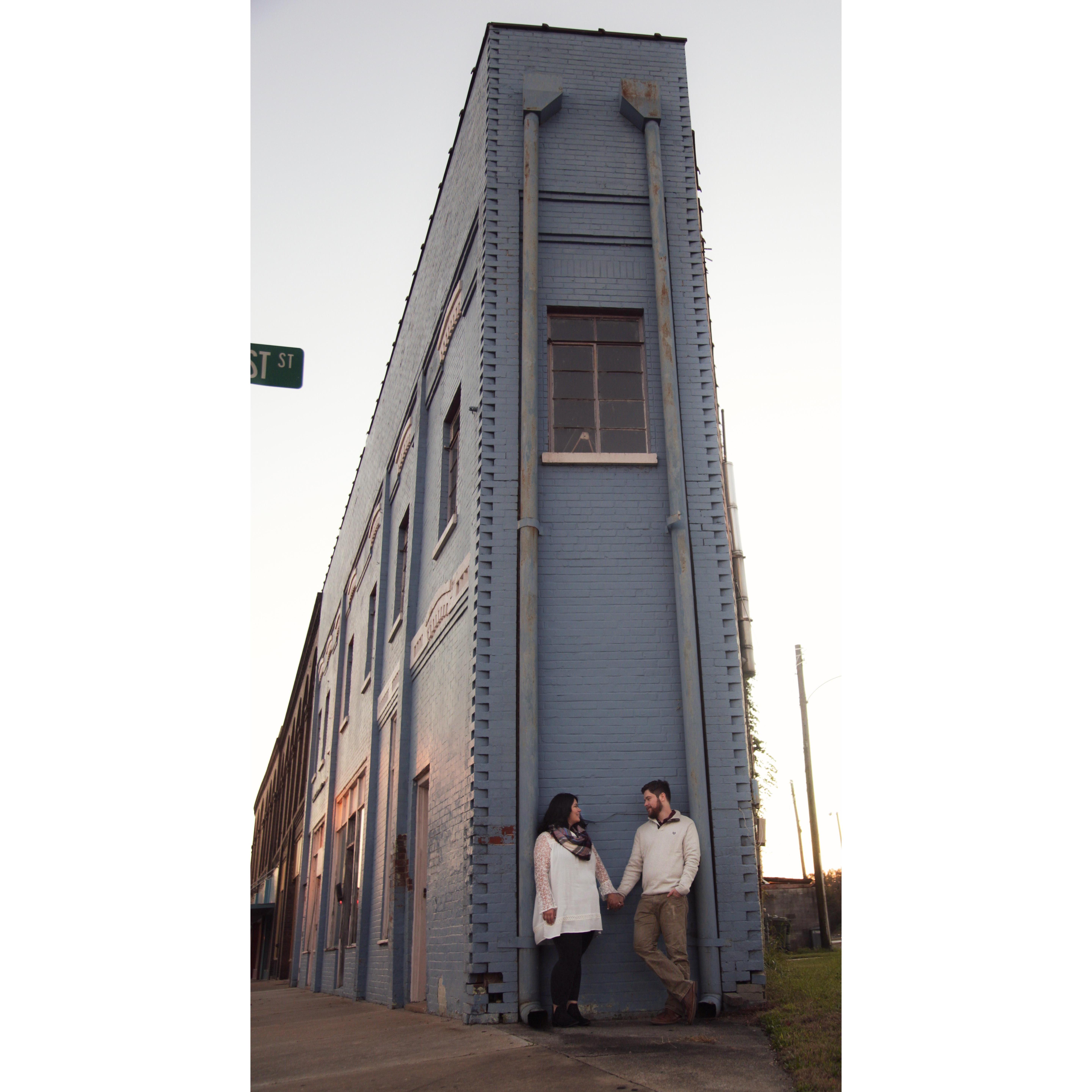 Engagement Photo Shoot credit goes to Lauren Harder. Location is Downtown Weldon, NC.
