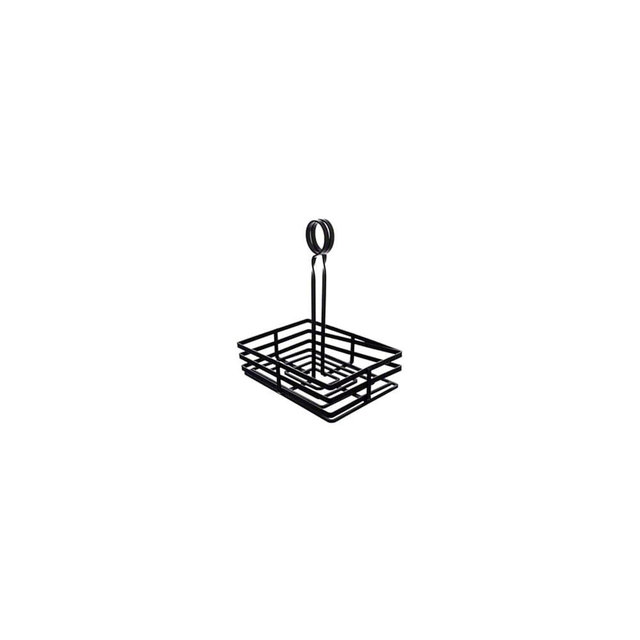American Metalcraft FWC68 Rectangular Wrought Iron Condiment Rack Basket with Display Handle, 6" x 8", Black