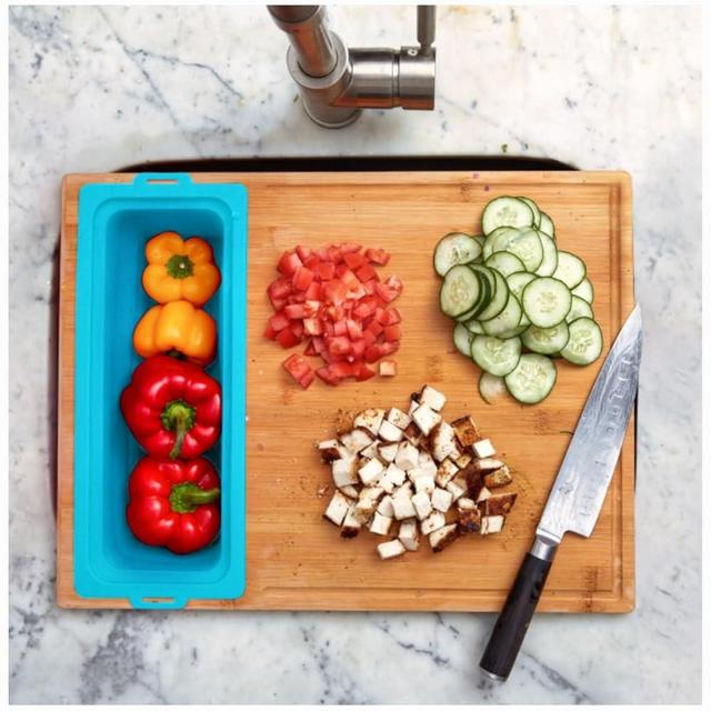 Zenprep Extra Large Bamboo Cutting Board With Containers (Set Of 3) - Over The Sink Chopping Board With Collapsible Strainer - Meal Prep Station For Meat, Cheese And Vegetable (15x20in) (Teal)